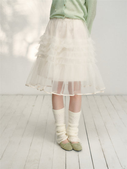 16DEWS 16D26125 High waisted A-line mesh cake skirt