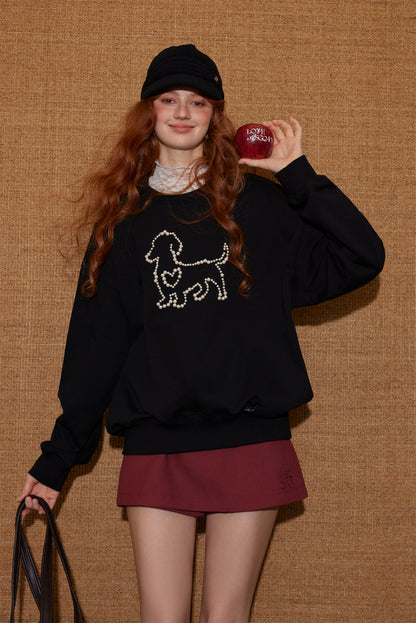 AsGony ASG25438 Knitted nail animal pattern round neck hoodie