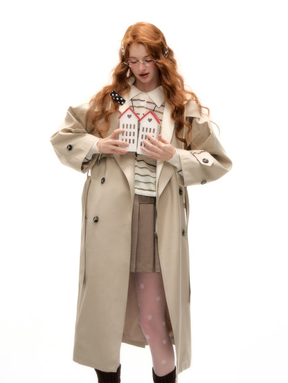 AsGony ASG25390 Fake two piece patchwork long windbreaker
