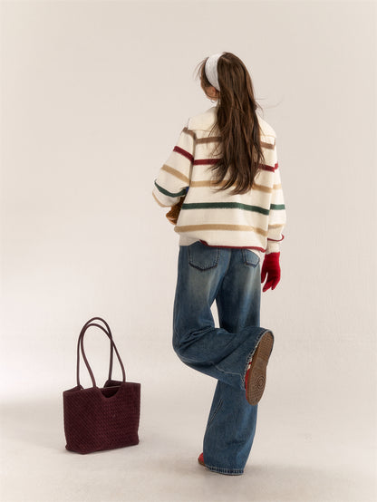 AsGony ASG24569 Color Stripe Sweater