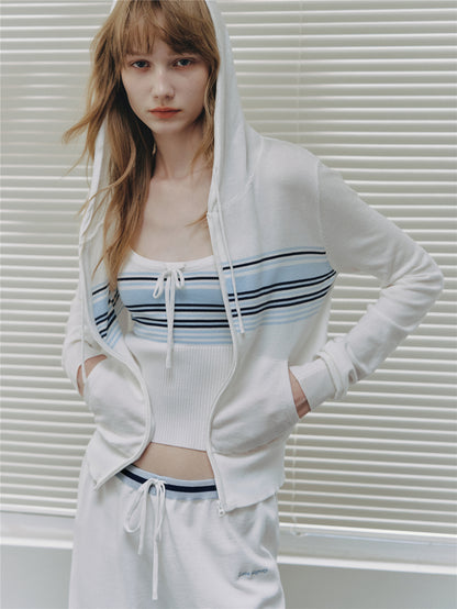 Asgony ASG26502 Contrast Stripe Knit Hooded Cardigan+ASG26503 Camisole+ ASG26504 Straight Pants