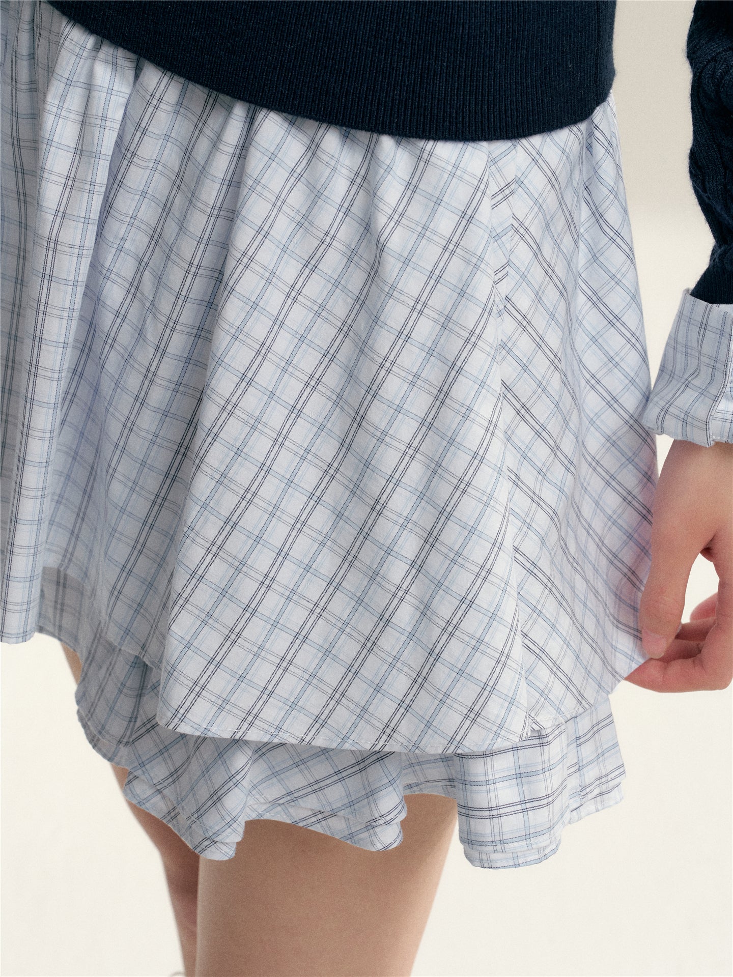 16DEWS 16D26010 Blue plaid waistless A-line puffy skirt