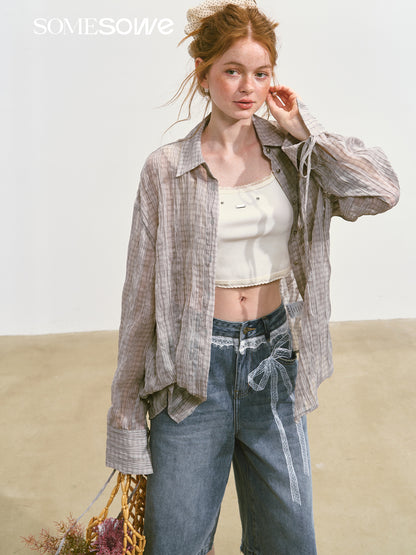 SOMESOWE S2508104 Pleated slightly transparent shirt (2color)