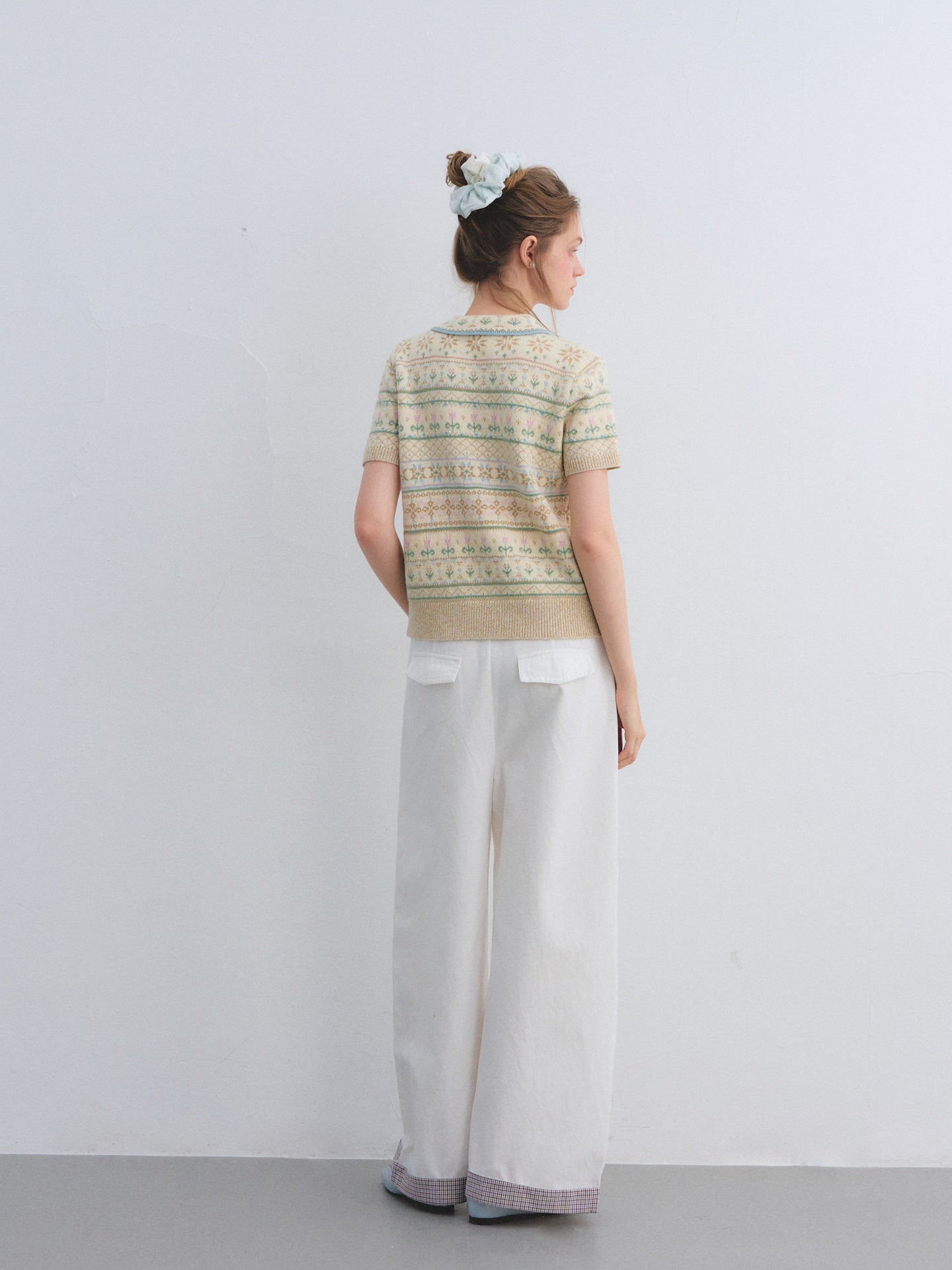 AsGony ASG25659 Fel Island wool jacquard knitted short sleeved top