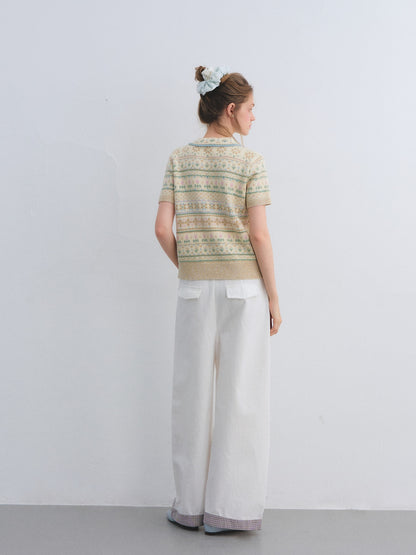 AsGony ASG25659 Fel Island wool jacquard knitted short sleeved top