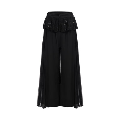 SHEERLUCK SLKZ25301 Lace pleated patchwork loose pants