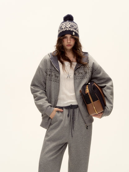 AsGony ASG25498&amp;ASG25499 Fel Island printed hooded jacket + pants set