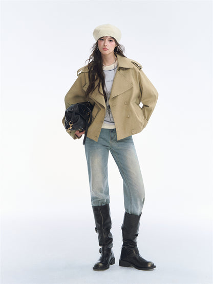 Asgony ASG26553 Tulip Stand Collar Double-Breasted Trench Coat