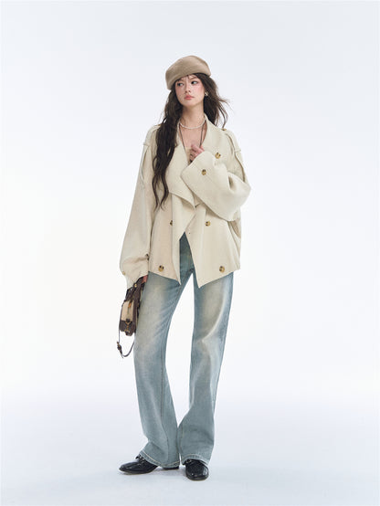 Asgony ASG26527 Oversized Collar Relaxed Button Trench Jacket