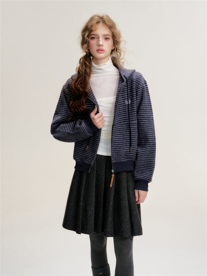 16DEWS 16D25438 Thickened striped hooded sweater jacket