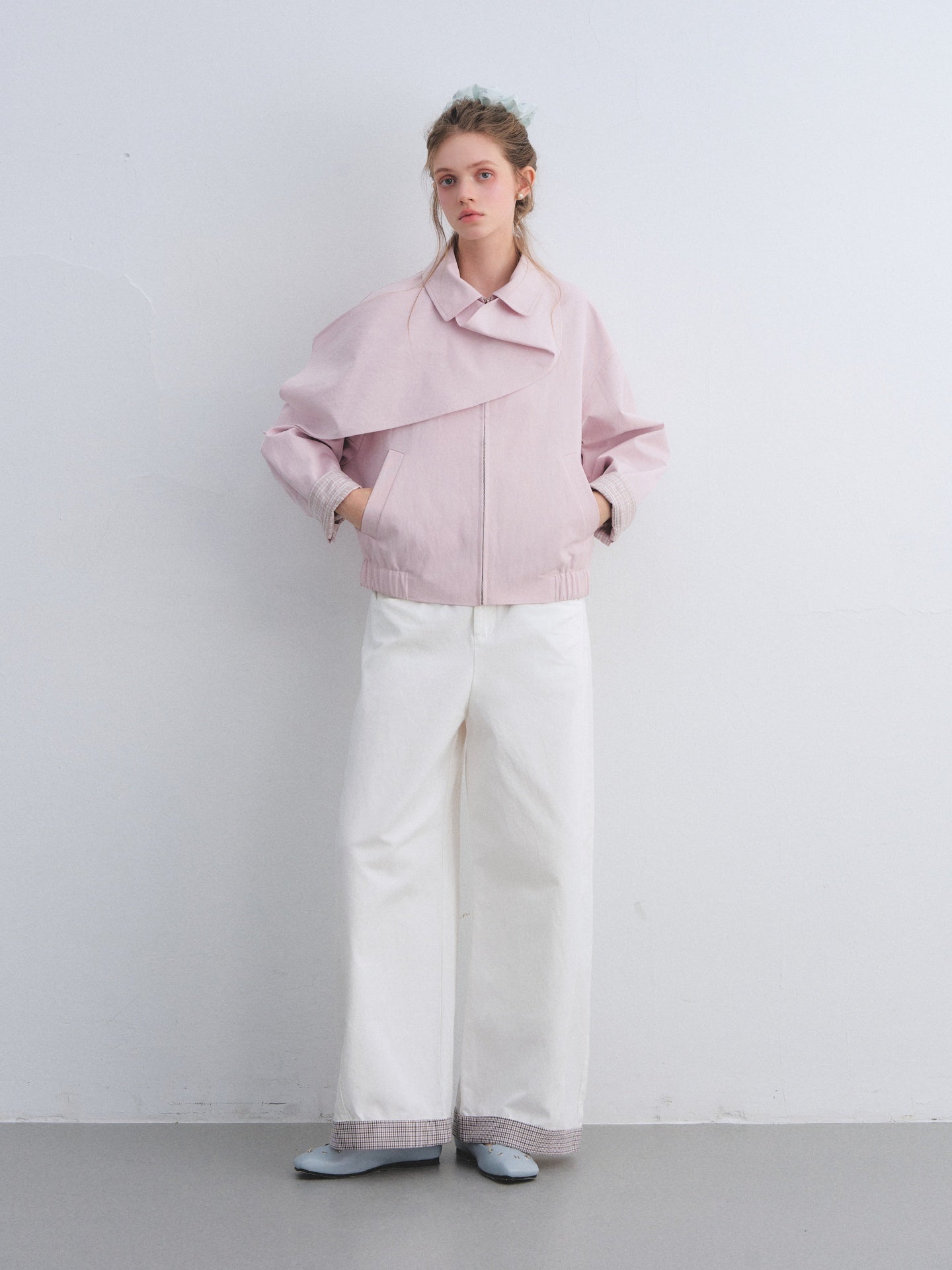 AsGony ASG25674 Detachable swing collar shawl flight jacket