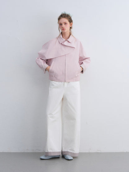 AsGony ASG25674 Detachable swing collar shawl flight jacket