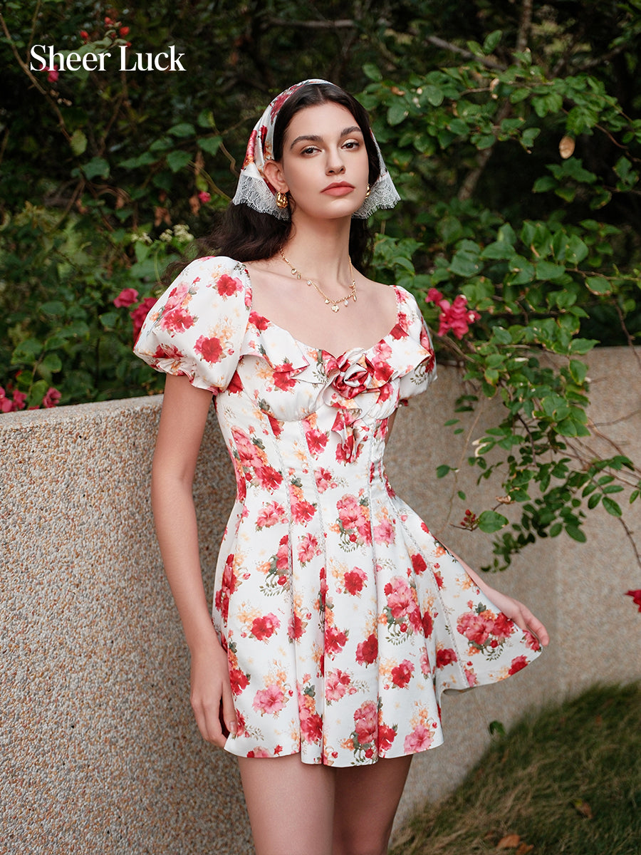 SHEERLUCK SLLYQ26304 Elegant satin puffy sleeve dress