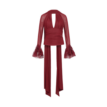 SHEERLUCK SLDD25402 Hanging neck V-neck slim fit ribbon top