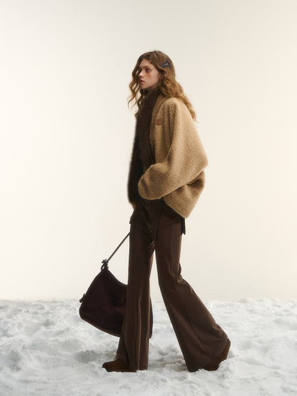 AsGony ASG25539 Wool collar cocoon shaped cardigan shawl jacket