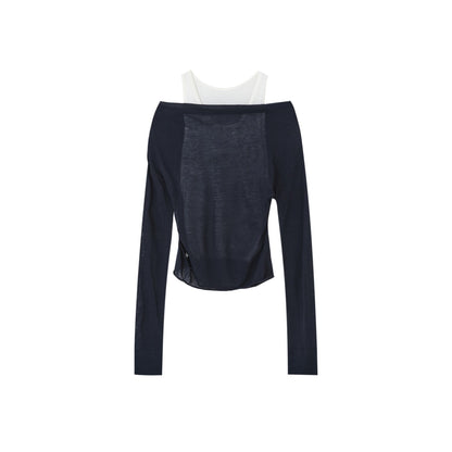 SOMESOWE S2508192 Fake two contrasting polka neck sweaters