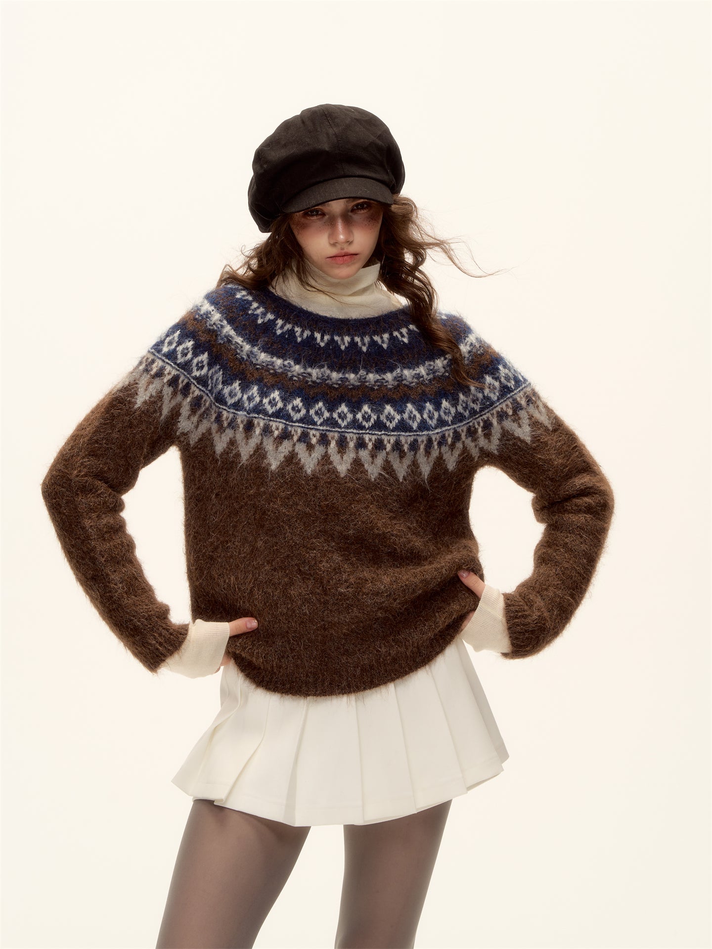 AsGony ASG25466 Round neck pullover Fel Island jacquard sweater