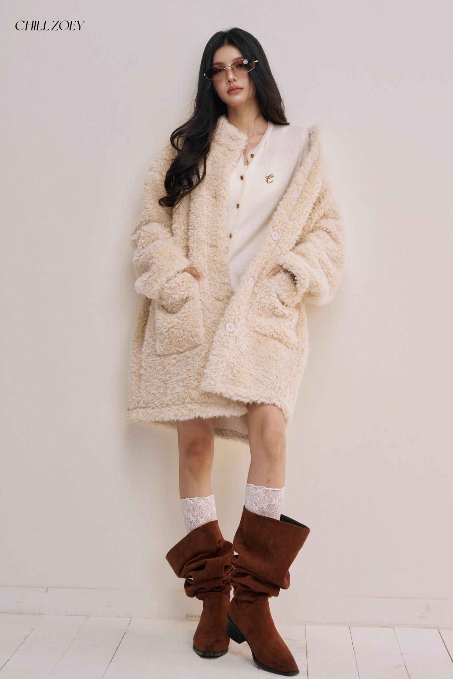 Chill Zoey M690324 Mid-Length Plush Coat(2color)