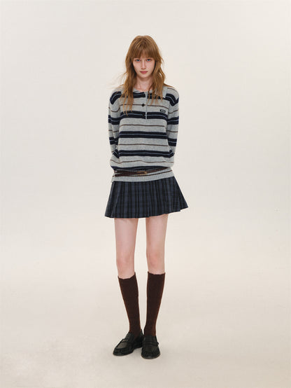 Asgony ASG26597 Striped Collared Knit Polo Shirt