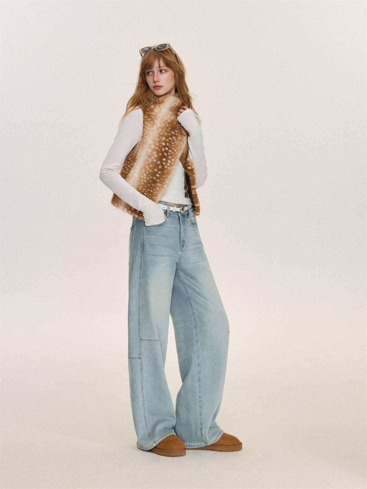 Asgony ASG26611 Strap-Detail Faux Fur Vest