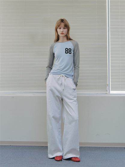 Asgony ASG26543 Crew Neck Contrast Slim Raglan Sleeve Top