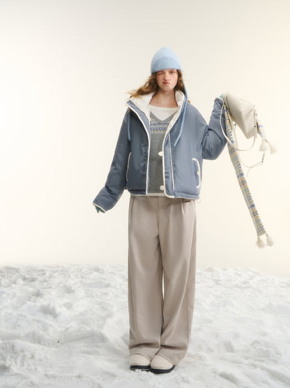 AsGony ASG25528 White duck down double-sided checkered short down jacket