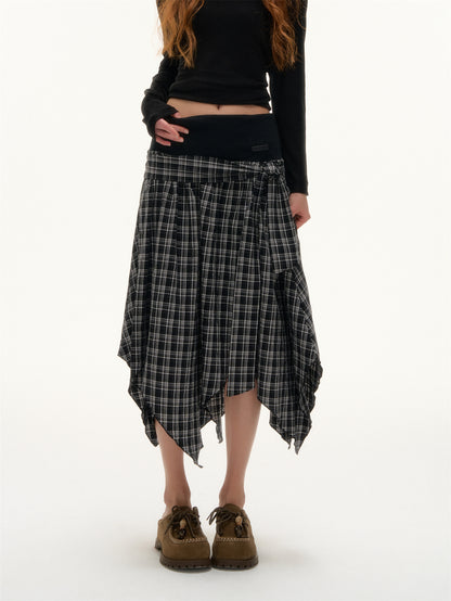 AsGony ASG25397 Irregular hem plaid skirt