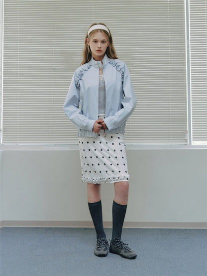 Asgony ASG26529 Ruffle-Edge Harrington Jacket