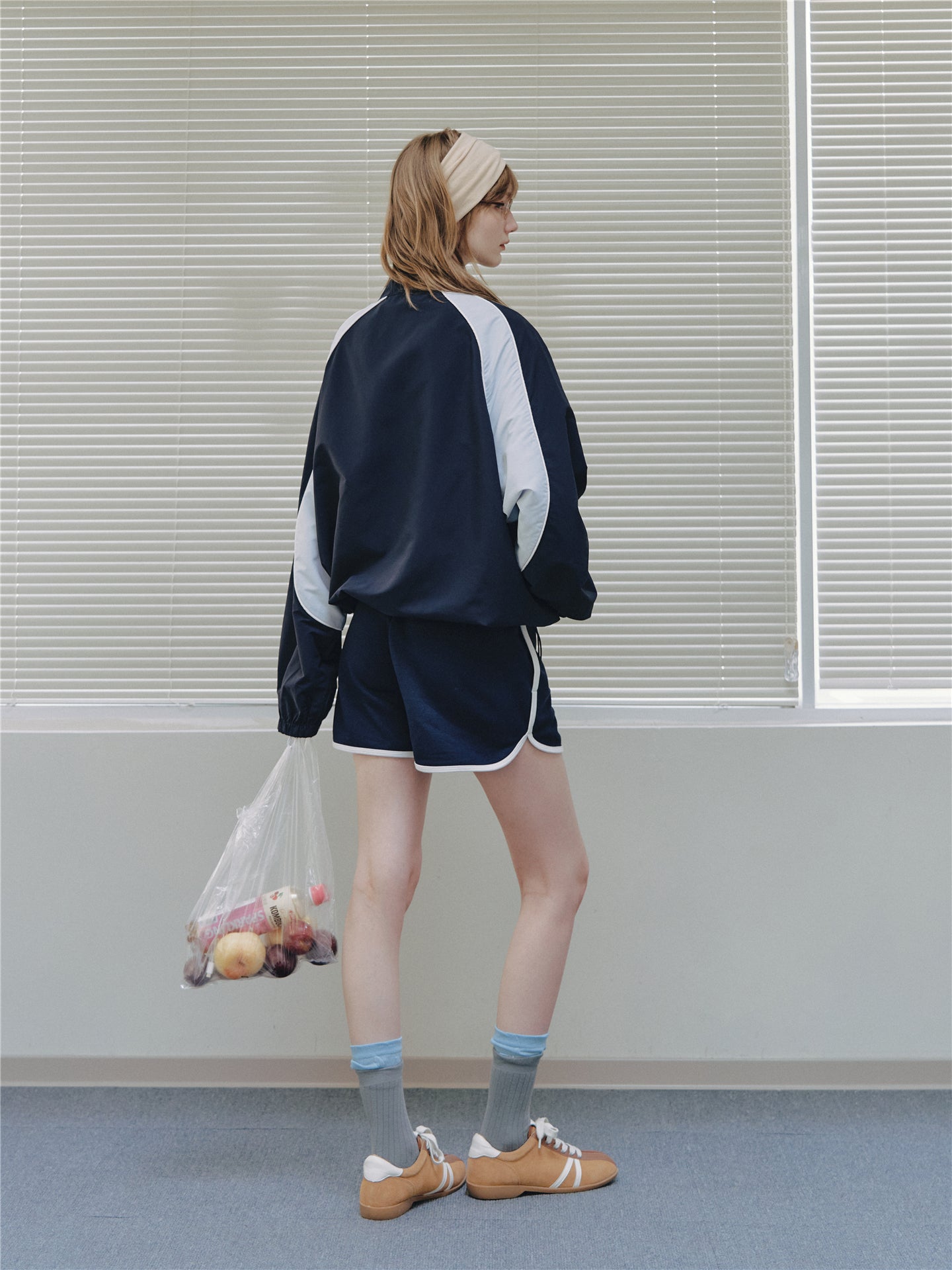 Asgony ASG26545 Contrast Patchwork Stand Collar Drawstring Sports Jacket