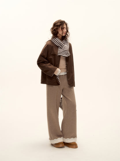 AsGony ASG25458 Double sided striped scarf lamb wool jacket