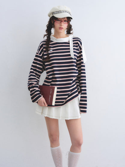 AsGony ASG26017 Leading loose striped T-shirt