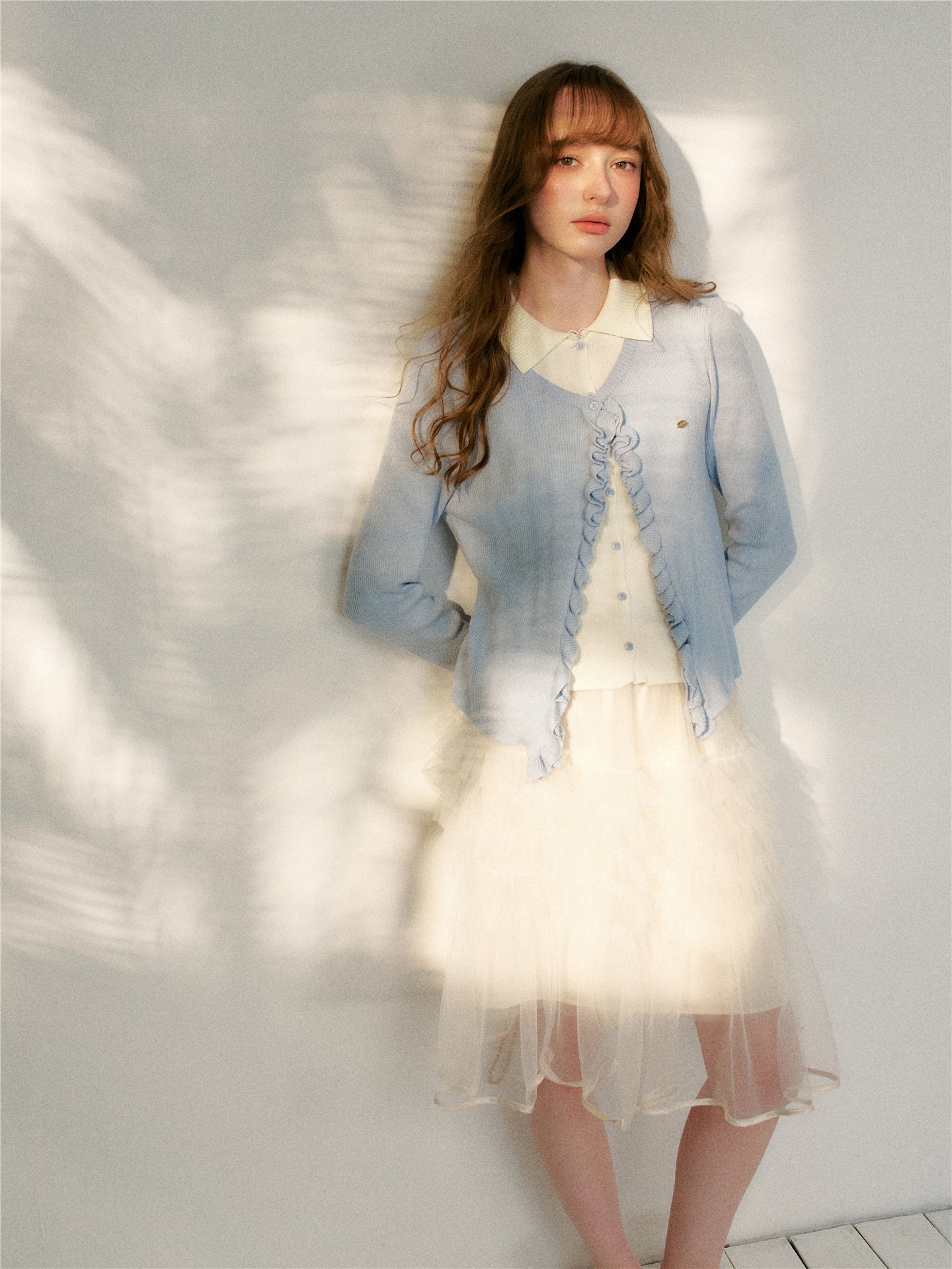 16DEWS 16D26124 Fake two piece lace collared knitted sweaters