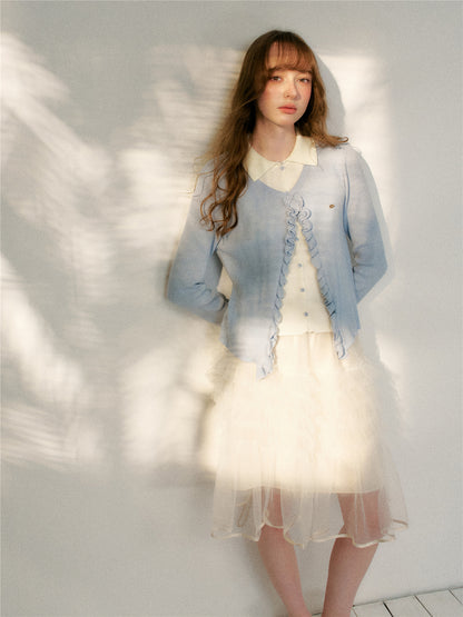 16DEWS 16D26124 Fake two piece lace collared knitted sweaters