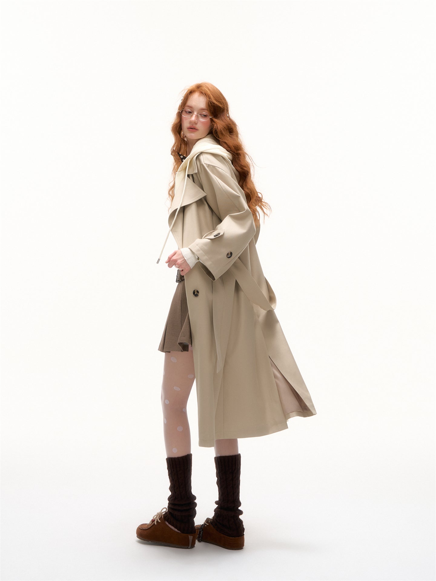 AsGony ASG25390 Fake two piece patchwork long windbreaker