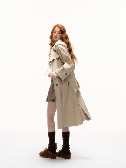 AsGony ASG25390 Fake two piece patchwork long windbreaker