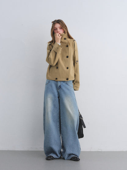 AsGony ASG25669 Big collar flower bud cocoon shaped double breasted jacket