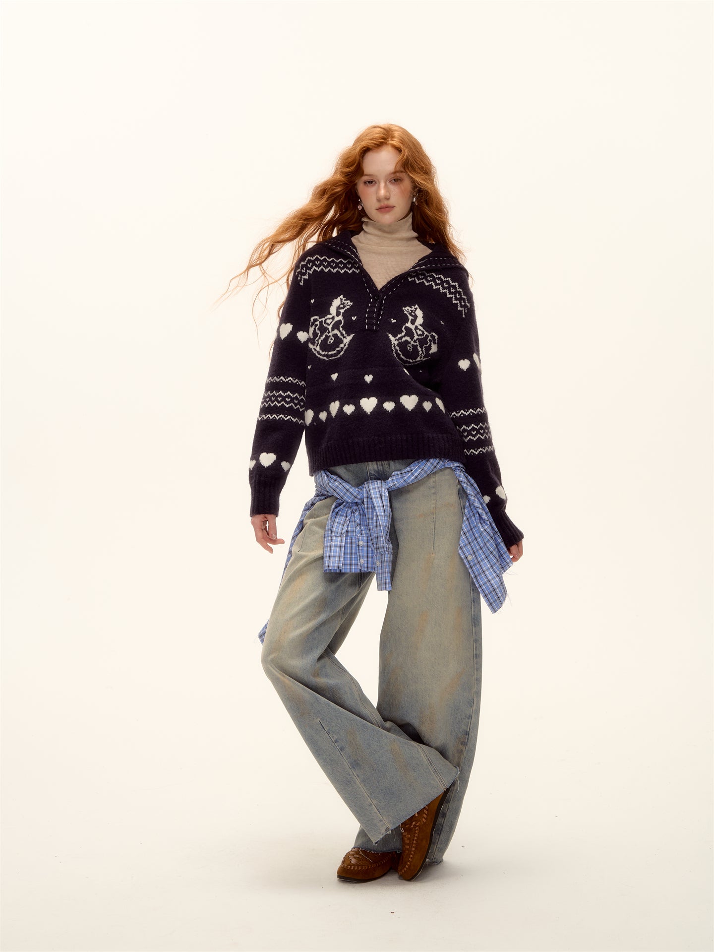 AsGony ASG25511 Jacquard collar pullover knitted sweater