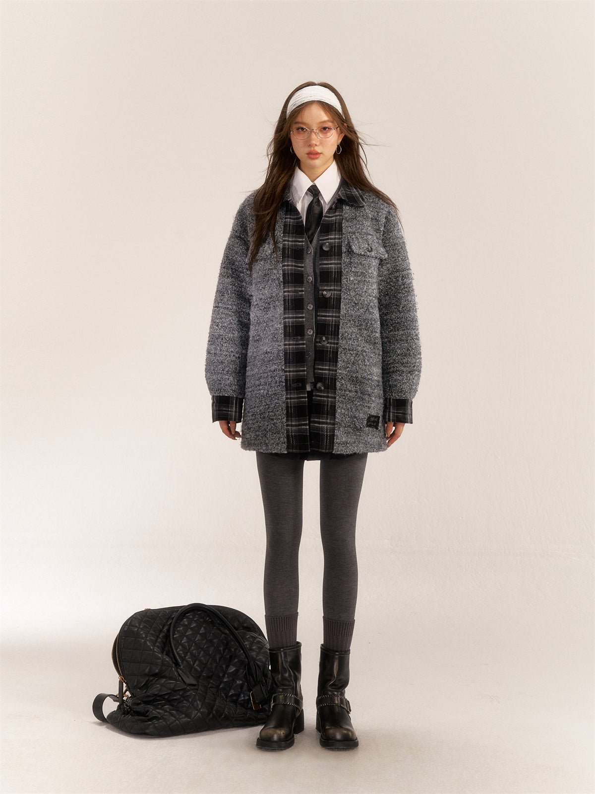 AsGony ASG24527 Tweed Grey Coat