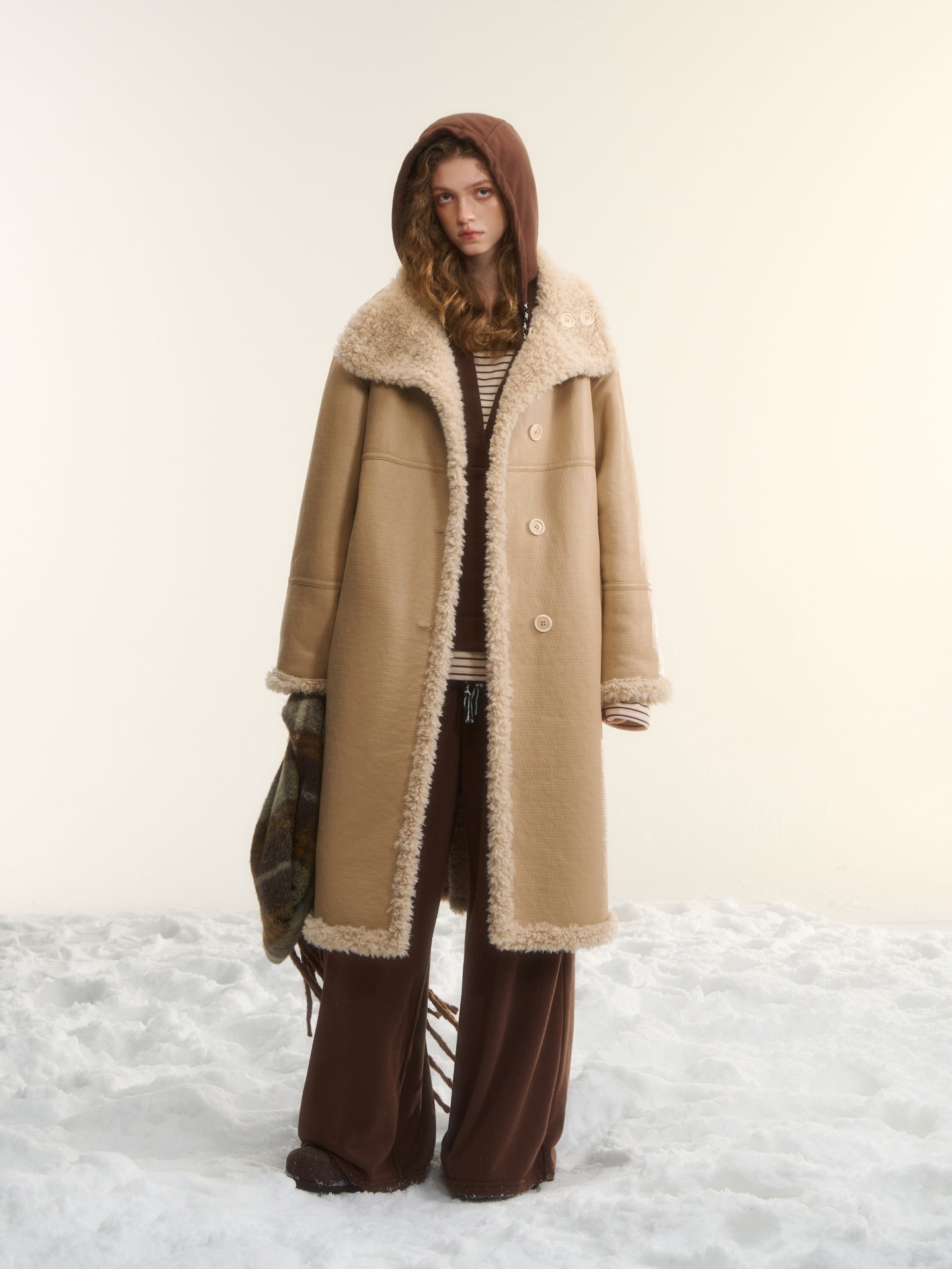 AsGony ASG25560 Two sided wool fur integrated mid length jacket