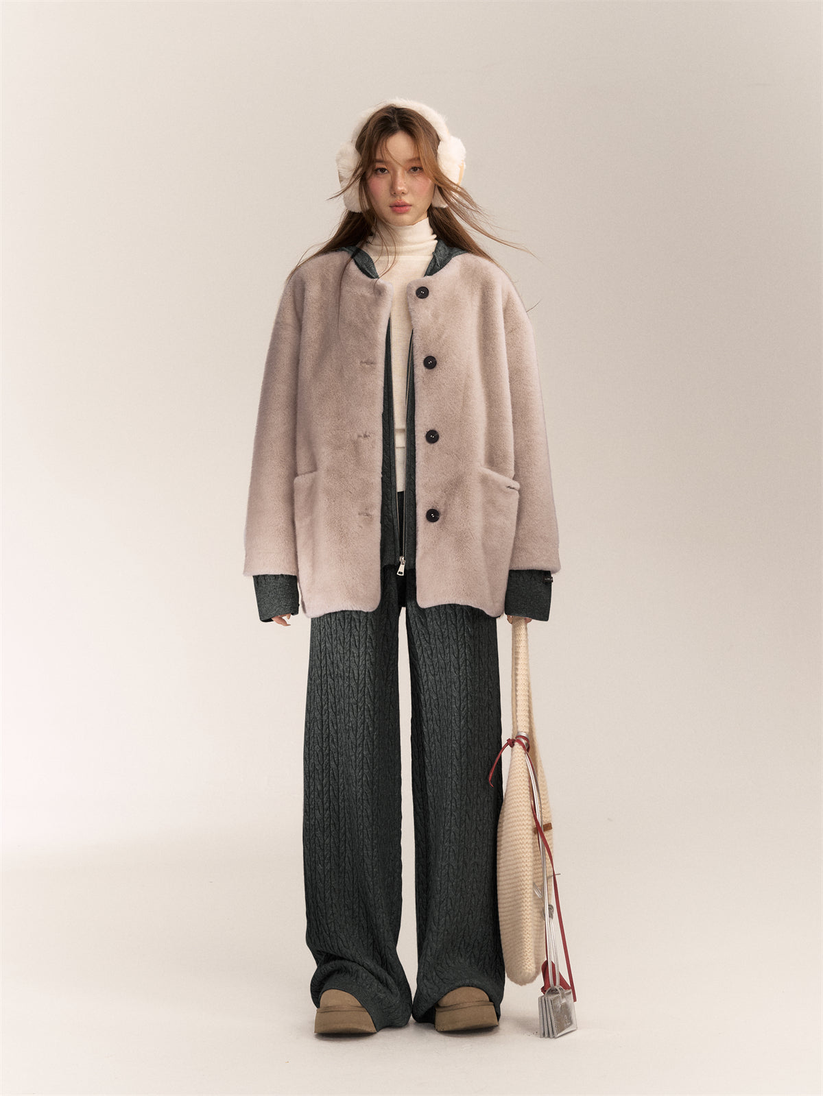 AsGony ASG24640 Mock mink fur casual coat