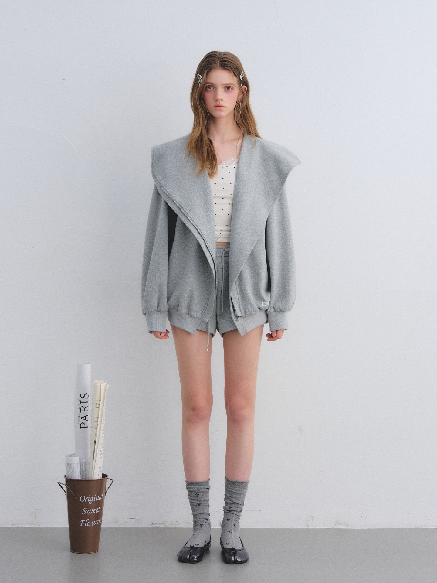 AsGony ASG25665&amp;ASG25667 Big collar hooded zipper sweatshirt jacket + sweatpants set