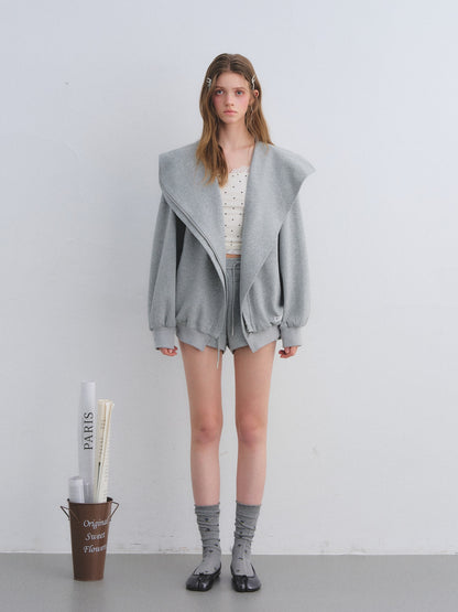 AsGony ASG25665&amp;ASG25667 Big collar hooded zipper sweatshirt jacket + sweatpants set