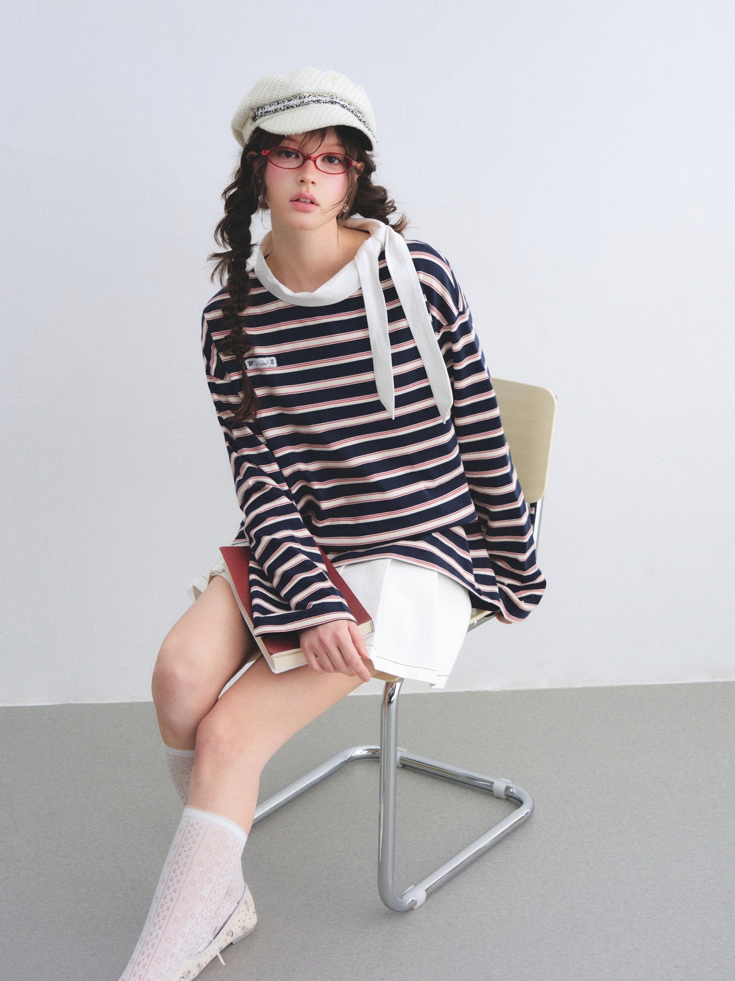 AsGony ASG26017 Leading loose striped T-shirt