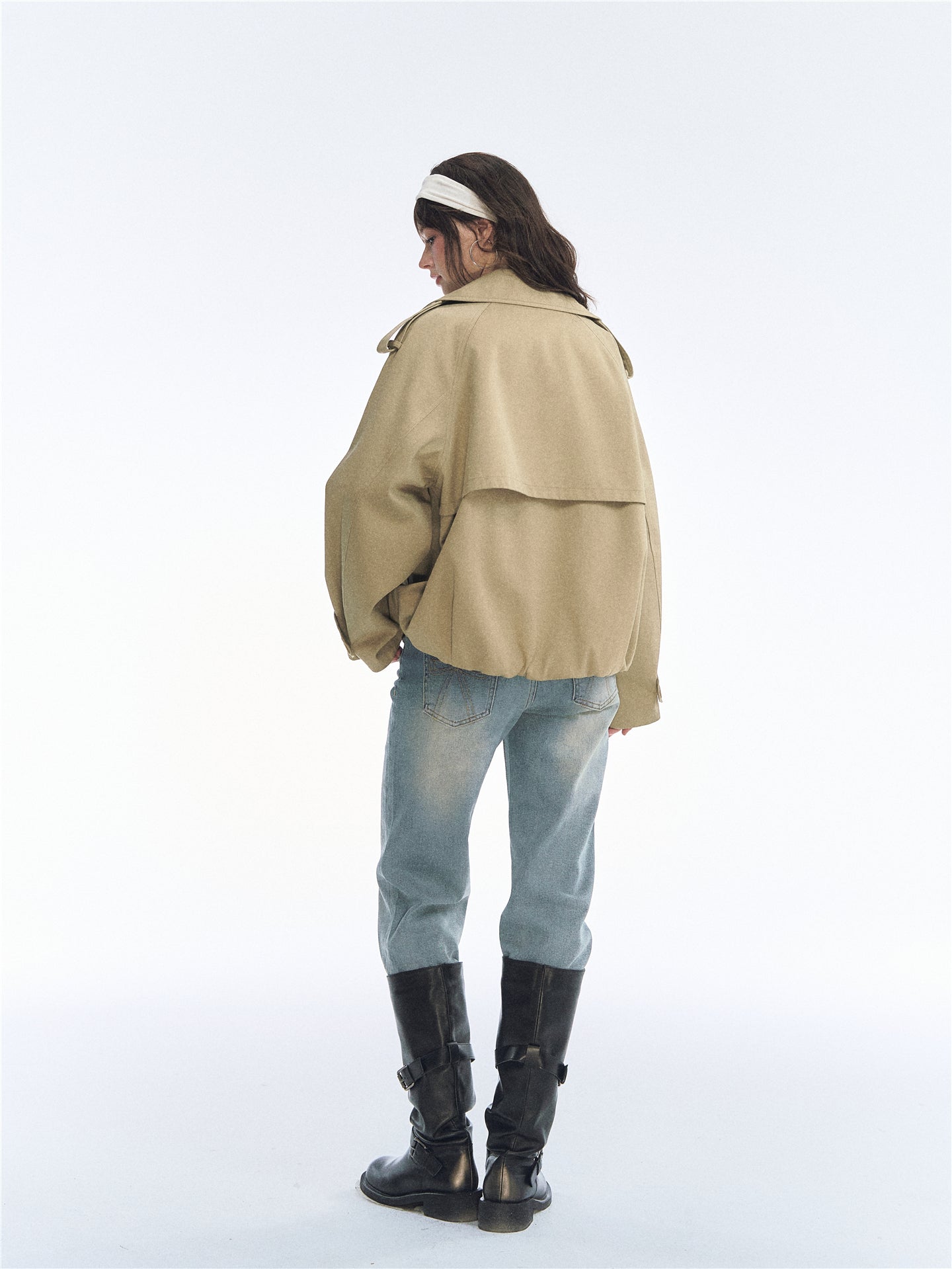 Asgony ASG26553 Tulip Stand Collar Double-Breasted Trench Coat