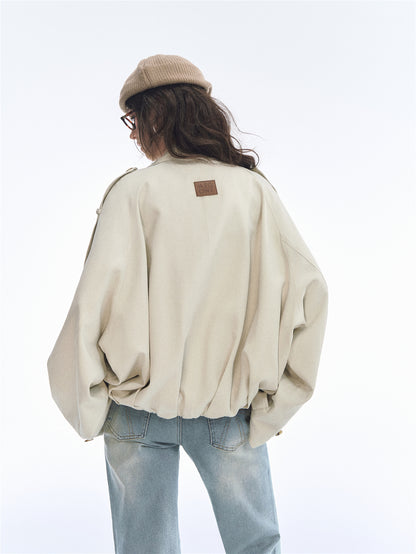 Asgony ASG26527 Oversized Collar Relaxed Button Trench Jacket