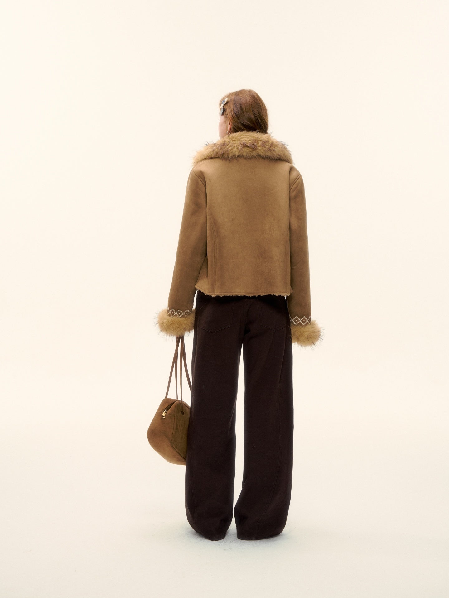 AsGony ASG25623 Coarse thread embroidery strap fur integrated jacket