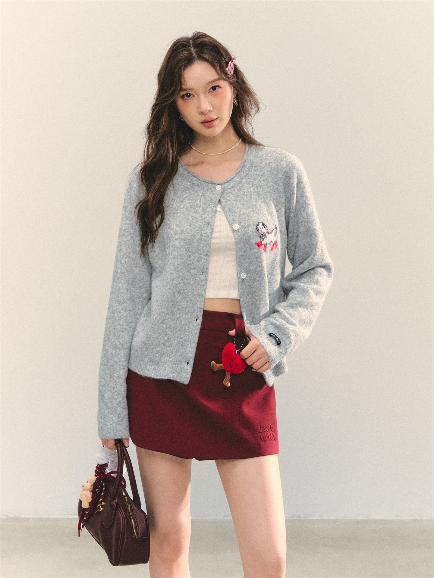 AsGony ASG25319 Puppy long sleeved knitted cardigan