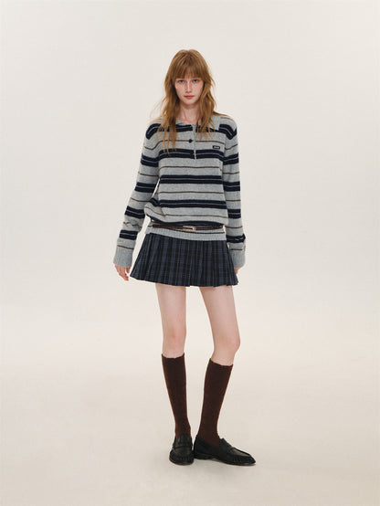 Asgony ASG26597 Striped Collared Knit Polo Shirt