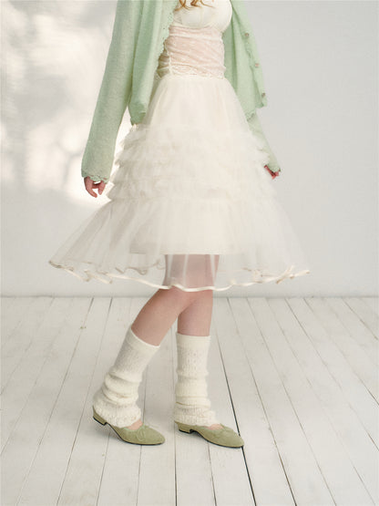 16DEWS 16D26125 High waisted A-line mesh cake skirt