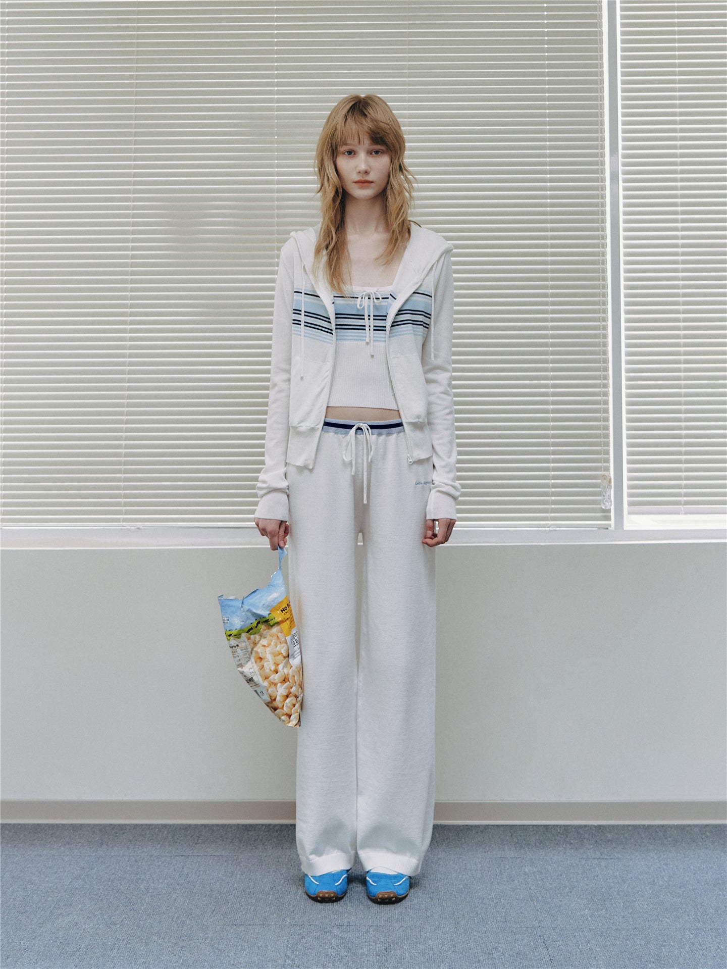 Asgony ASG26502 Contrast Stripe Knit Hooded Cardigan+ASG26503 Camisole+ ASG26504 Straight Pants